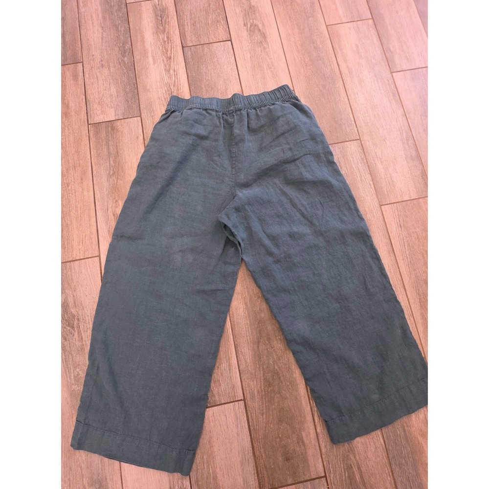 Tahari Women Teal Blue 100% Linen Wide Leg Cropped Pants Elastic Waist Large - Picture 15 of 15